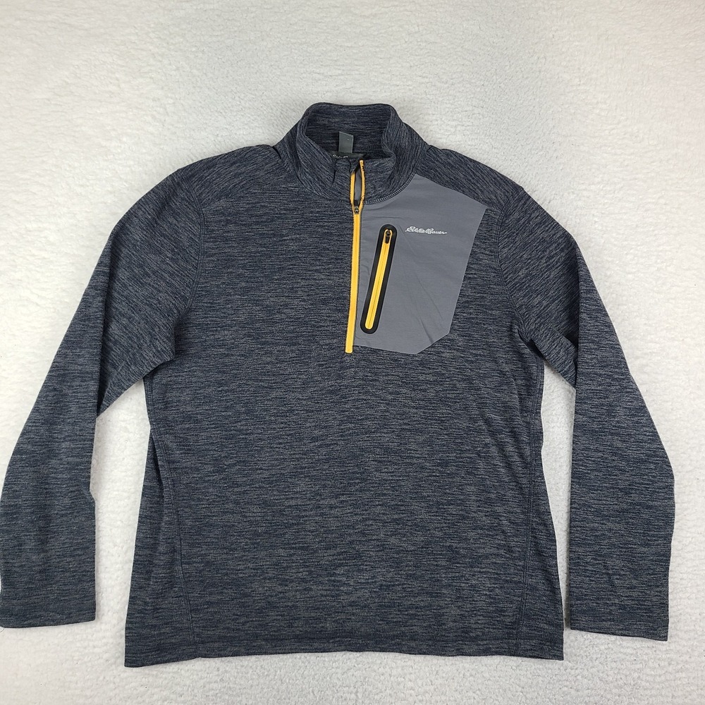 Eddie Bauer Sweater Mens Medium Blue Gray Fleece Quarter Zip Sweatshirt